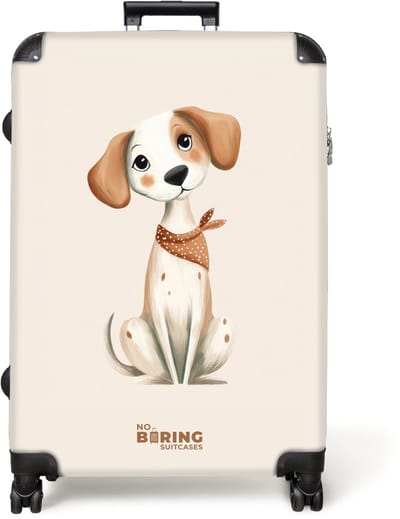 NoBoringSuitcases.com® - Koffer groot - Reiskoffer lichtgewicht - Bruin gevlekte pup op een beige achtergrond - Rolkoffer met 4 wielen - Grote trolley XL - 98 liter bagage