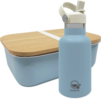 Smikkels - Lunchset RVS lunchbox met thermos drinkfles - Blauw - 304 RVS (18/8) - Schoolset kinderen - Thermosfles 350ml - Broodtrommel 900ml