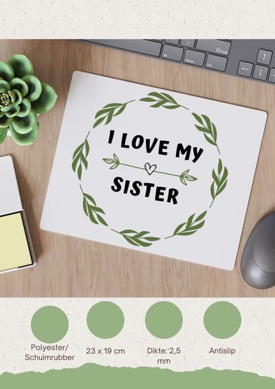Akyol - i love my sister Muismat - Zus - liefste zus - verjaardag - cadeautje voor zus - zus artikelen - kado - geschenk - 23 bij 19 cm