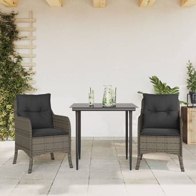 vidaXL - 3-delige - Tuinset - met - kussens - poly - rattan - grijs