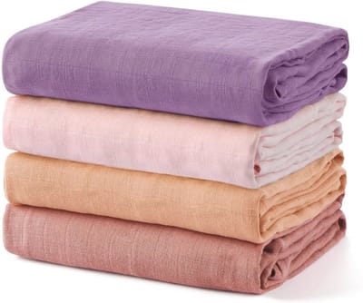 Grote Baby Wikkeldoek van Muslin – 120x120 cm – Set van 4 Effen Slabbetjes voor Baby's
