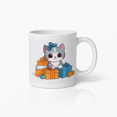 Schattige Kat met Cadeaus Mok 330ml – Lief Kittens Koffiebeker – Perfect Verjaardags- of Kerstcadeau voor Kattenliefhebbers
