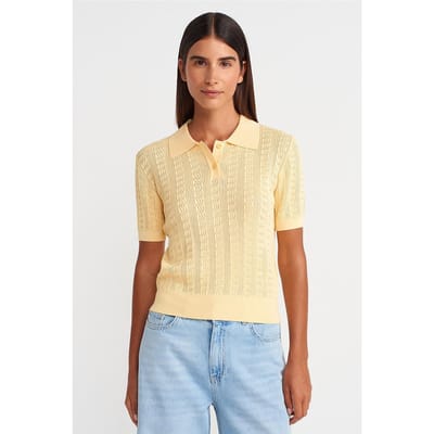 Getextureerde Kant Gebreide Polo Blouse