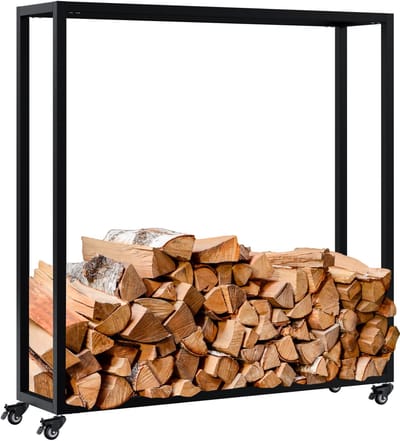 CLP Hilta haardhouthouder - binnen - op wielen - metalen haardhoutrek - Houtopslag voor brandhout in de woonkamer - Openhaardhout - 100 x 100 x 25 zwart