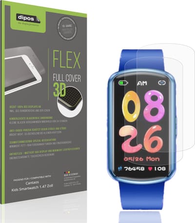 dipos FLEX – 2x Matte Screenprotector geschikt voor Cantaos Kids Smartwatch 1.47 Zoll | Volledige Schermbescherming | Case-Friendly