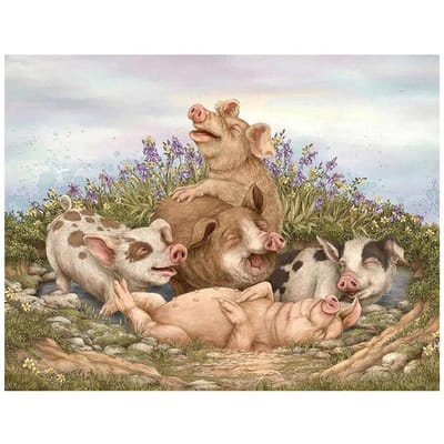 Doe-het-zelf Diamantschilderij Schattige Varkensfamilie Strass Diamant Borduurwerk Kruissteek Mozaïek Muursticker 20X30CM beige