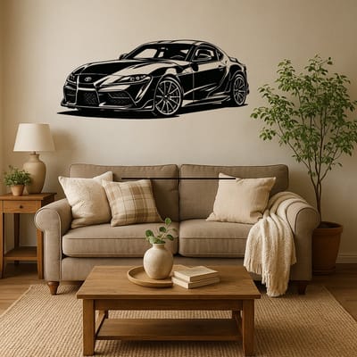 BR2Laser Toyota Supra MK5 – Wanddecoratie – Lasergesneden Hout – Autokunst – 35 cm Breed