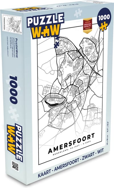 Puzzel Kaart - Amersfoort - Zwart - Wit - Legpuzzel - Puzzel 1000 stukjes volwassenen