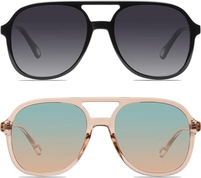 Zonnebril – Retro vierkante zonnebril – Zonnebril – Unisex – Vintage zonnebril met dubbele neusbrug – Zwart + roze