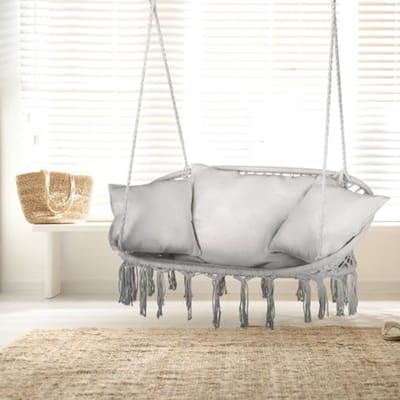 Hangstoel XXL met Kussen - 2-Zits, Tot 200 kg - Boho Hangstoel voor Tuin en Balkon