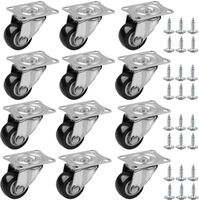 12 stuks 25 mm meubelwielen, klein, 360 graden mini-wielen, zwenkwielen, universele wielen met schroeven voor kleine meubels, tafel, kast, wagen, opbergdoos