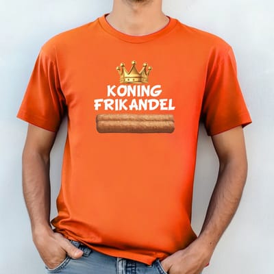 Oranje Heren T-shirt-Koningsdag T-shirt maat S -Koning Frikandel- oranje T-shirt