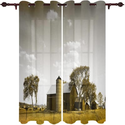 Country Graffiti Chicken Hill House Country Stijl Raamgordijnen Scenische Gordijnen voor Woonkamer Decoratieve Items Woonkamer 135W x 60H(cm)