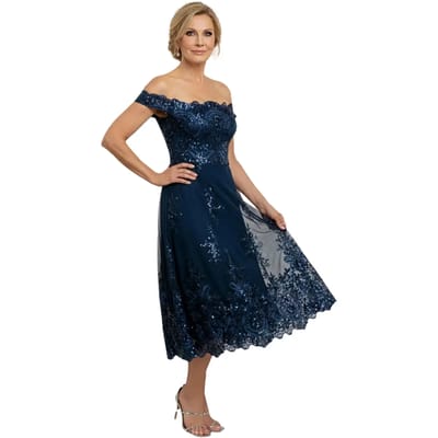 Asymmetrische kantjurk vrouw Goddiva Bardot Sequin