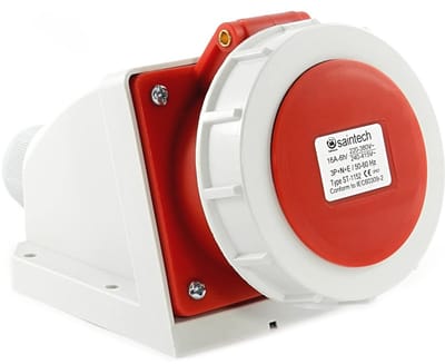 Power Socket 16A 400V IP67 voor Buitengebruik - 5-Pins Wandstopcontact met Scharnierdeksel