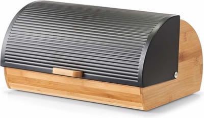 Houten luxe broodtrommel met zwarte klep/deksel 39 cm - Zeller - Keukenbenodigdheden - Broodtrommels/brooddozen/vershoudtrommels - Brood/kadetjes bewaren en vers houden