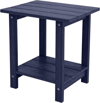 Outdoor bijzettafel, weerbestendig dubbele kleine Adirondack bijzettafel, outdoor indoor bijzettafel voor Adirondack stoel, 43 cm terrastafel voor zwembad, terras en veranda, diepblauw
