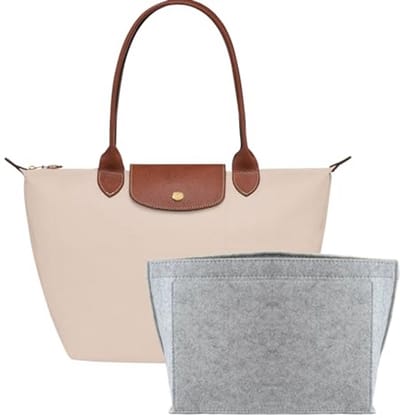 Portemonnee-organizer voor tote tassen, inzetstuk met bekerhouder, handtasorganizer in grijs, L 28 x 25 x 17 cm