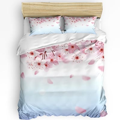 Japanse Stijl Sakura Kersenbloesem Roze Bloem 3-delige Beddengoedset Voor Tweepersoonsbed Hometextiel Dekbedovertrek Quiltovertrek Kussensloop AU King(245x210cm)