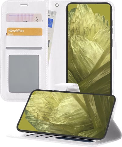Hoesje - Met Pasjeshouder - Geschikt voor Google Pixel 8a - Luxe Bookcase Portemonee - Flip Case - Kunstleer Book Case - Flipcase - Book Cover - Walletcase - Portemonneehoes - Telefoonhoesjes - Wit