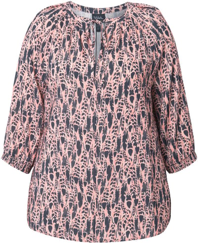 Ulla Popken - Dames - Blouse veren tuniekhals 3/4-mouwen - Pastelroze - Maat 46+