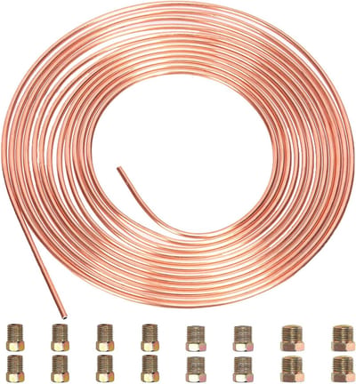 Complete set van 17 stuks remleiding slang kit met koperen coating, 25ft, 3/16 inch, inclusief 16 fittingen, vervangingsslang voor rem of brandstof, eenvoudig te buigen met hand, wanddikte 0.028, SAE goedgekeurd
