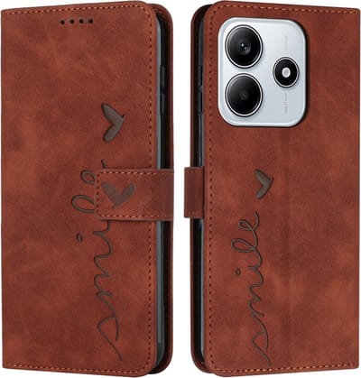 Coverup Hoesje - Geschikt voor Xiaomi Redmi Note 14 5G Hoesje - Coverup Smile Book Case - Bruin