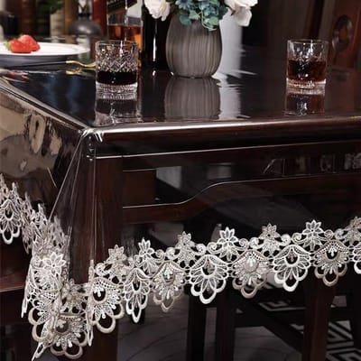 Nappe Imperméable Antidérapante PVC Transparente Souple Nappe de Table à Manger Dentelle Verre Souple Housse de Table Oil-proof Nappe de Table Basse 108x108cm 1pcs