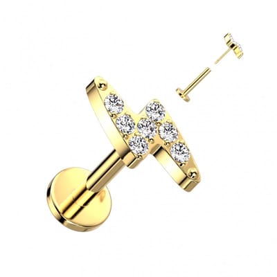 Piercing titanium bliksem gemmed push in 1.2x8 - goud - LMPiercings