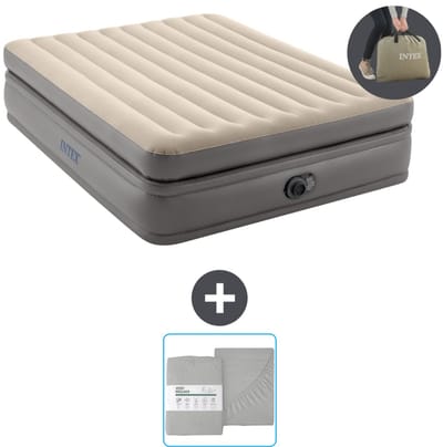 Intex Luchtbed - 2-Persoons - 152 x 203 x 51 cm - Grijs - Inclusief pomp en Hoeslaken