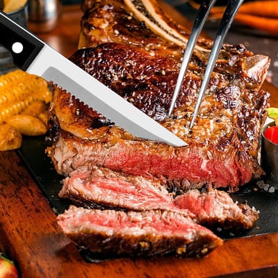 Set van 6 Rvs Steakmessen met Getande Snijkant, Ideaal voor Thuis, Restaurant en Hotel, Roestvrij en Vaatwasserbestendig