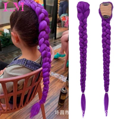LM 3-delig Synthetisch 30-inch Gevlochten Paars Haar Paardenstaart Rumi Kostuum Kapsel Paardenstaart met Clips voor Meisjes Halloween Kerst black