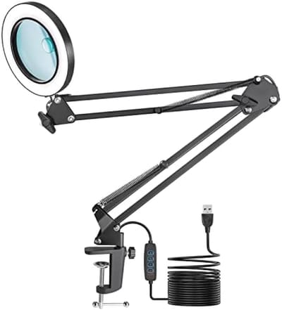Vergrootglas met LED verlichting en standaard, 10X en 8X vergroting, dimbare bureaulamp met 3 kleurmodi, ideaal voor hobby's, ambachten en lezen