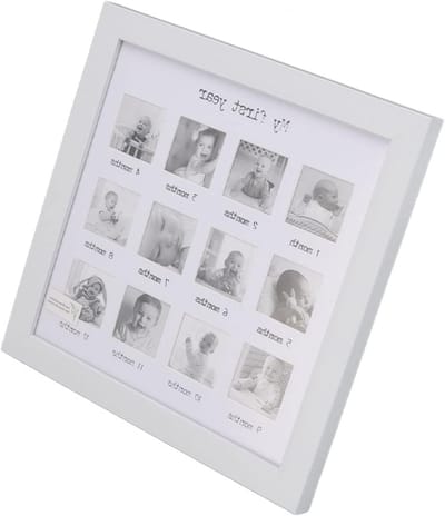 Uniek Fotoalbum voor de Eerste Jaar van je Baby, Stevig en Betrouwbaar, 12 Maanden Groeirecord met Haken en Steunvoeten, 9.8 x 0.7 Inch Collage voor Jongens en Meisjes