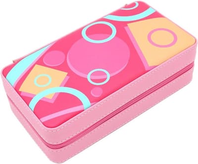 Sieradenopbergdoos van kunstleer, stijlvolle organizer voor ringen, oorbellen, kettingen en armbanden - Roze patroon