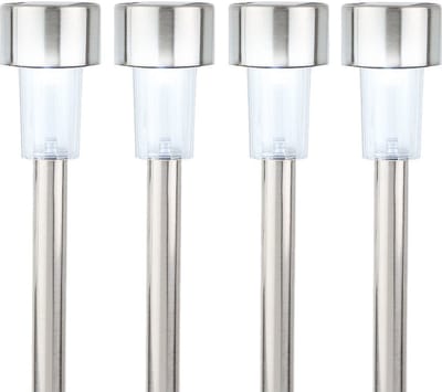 4x lumineo buiten/tuin led prikstpot - rvs - zilver - solar verlichting - 24 cm - solarlampen op zonne-energie