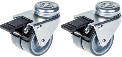 50 mm (2") dubbelwielige zwenkwiel met grijs rubber en rem, draagvermogen 140 kg, set van 2