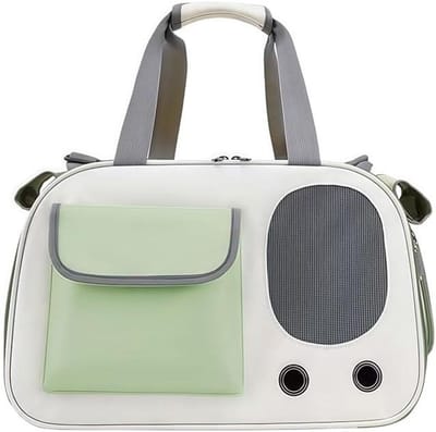 Huisdier Reistas - Kattentas Hondentas - Veilig Transport - Vormvast Stalen Frame - Tot 5 kg - Beige Groen