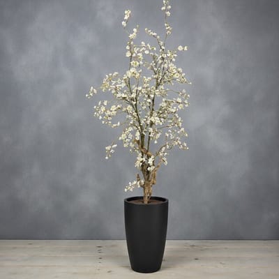Seta Fiori - Kunstboom - Kunstbloesemboom op echt hout gemaakt - 170cm hoog - Yume - Pure White - Sakura