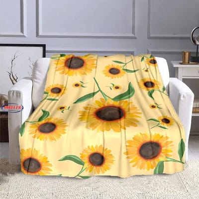 3D-print Bloementhema Zonnebloemen Zacht Flanellen Deken Voor Bed Slaapkamer Bank Picknick, Plaid voor Afdekken Buiten Ontspanning Dutje 70x100cm28x39in