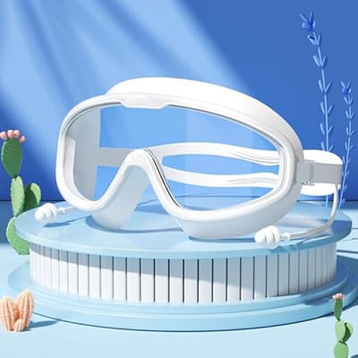 Zwembril voor volwassenen met groot montuur - Waterdicht, anti-condens en lekvrij - Zwembril - 180° panoramische anti-condens lenzen - Siliconen montuur - Unisex - Professioneel duikpak - Wit