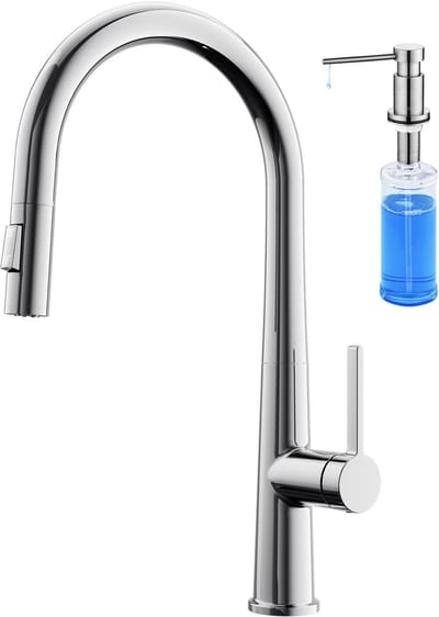 CECIPA Max Keukenkraan met Uittrekbare Uitloop - Handdouche met Slang - Met Zeepdispenser 300ML - Uittrekbaar - 360° draaibare Mengkraan - 2 Standen - Chroom
