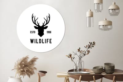 WallCircle - Wandcirkel - Muurcirkel - Hert - Logo - Zwart - Wit - Aluminium - Dibond - 140x140 cm - Binnen en Buiten