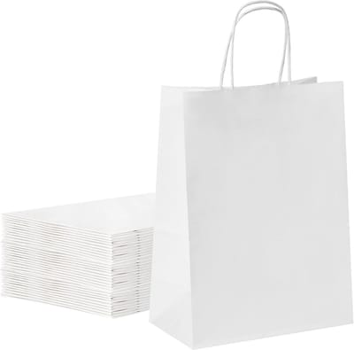 Set van 50 Witte Kraft Papieren Zakken met Handvatten voor Cadeaus en Feestartikelen