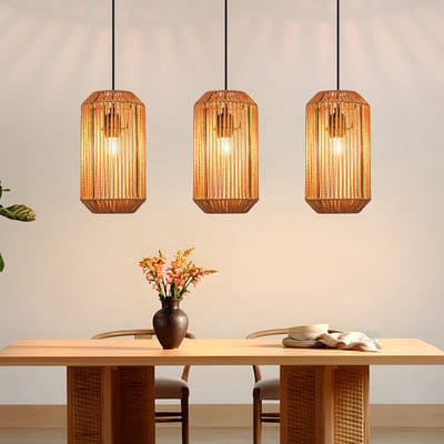 NETTLIFE E27 Hanglamp - Boho Rotan - In hoogte verstelbaar - 3-lichts - Retro design - Voor eetkamer slaapkamer en woonkamer - Zonder lamp
