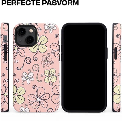 Casetastic hoesje geschikt voor Apple iPhone 13 mini - MagSafe - Dubbellaagse bescherming - Pastel Perzik Doodle Peach Bloemen - Fashion Case - Zand Zilver Lichtroze