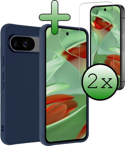 Hoesje Met 2x Screenprotector - Geschikt voor Google Pixel 10 - Sterk & Shockproof - Back Cover - Siliconen Case - Telefoon Hoes - Donkerblauw