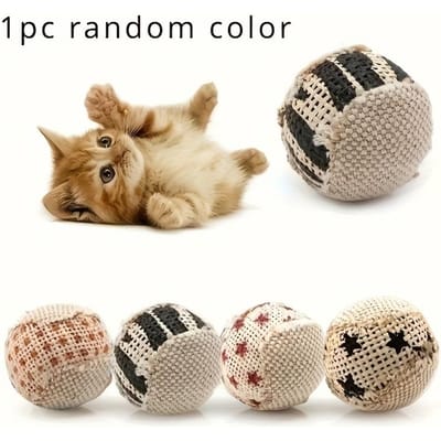 Jouet interactif pour chat avec son et balle à poursuivre - Matériau en sisal durable, sans piles, motifs de dessins animés colorés aléatoires beige
