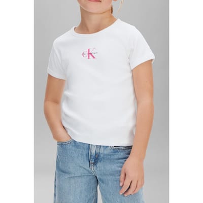 Calvin Klein Girls Monologo Rib Baby Tee Bright White Taglia: 8 | T-shirt Outlet | kids | Bianco