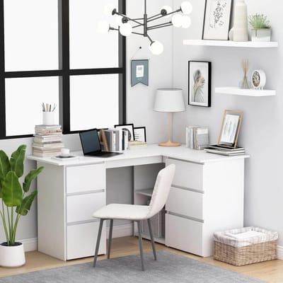 Hoekbureau met Laden - Computertafel Werktafel - Thuiswerken - Ruimtebesparend Hoekontwerp - 145 x 100 x 76 cm - Wit